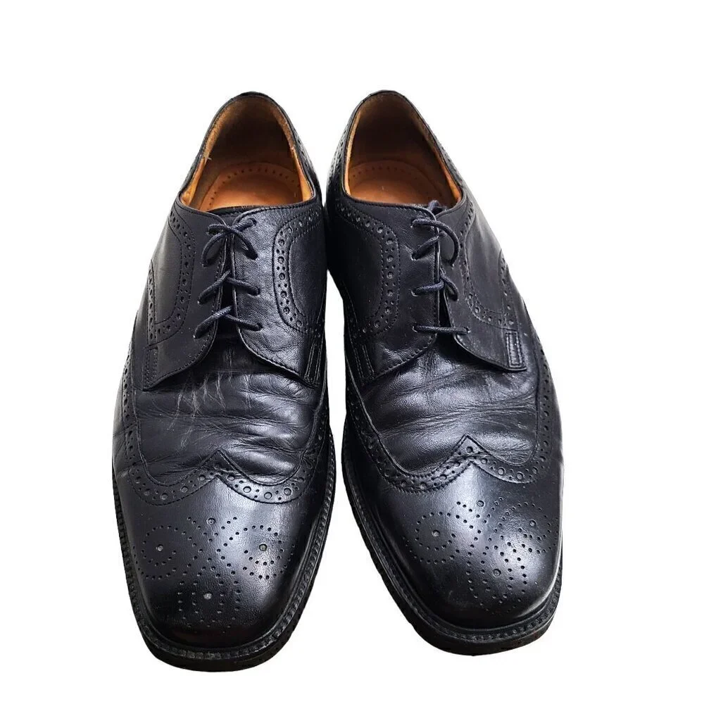 Bally Black Leather Derby Brogue Wingtip Oxford Shoes Lace Up